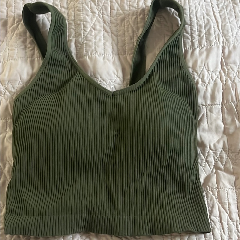 Green Ribbed Crop Top